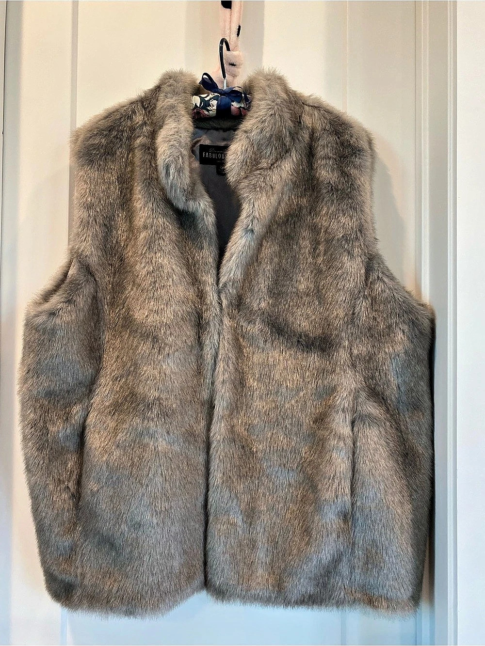 Donna Salyers' Fabulous-Furs Faux Fur Vest Brown Gray Size 2X Like New